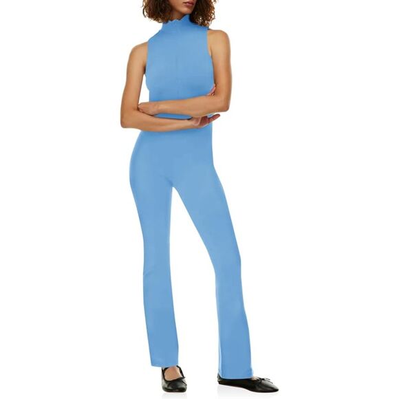 Cicy Bell Flare Sleeveless Zipper Stretch Casual Bodycon Long Jumpsuits Sz S - Picture 1 of 6
